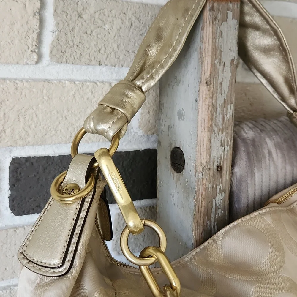 COACH Kristin Hobo Bag Champagne Gold Monogram Y2K Vintage